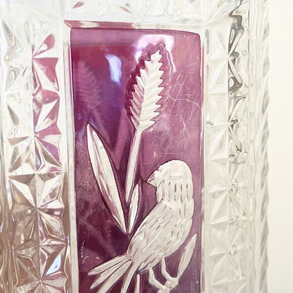 Vintage HOFBAUER Birds Heavy Cut Crystal Vase RUBY RED FLASH HEAVY 7" H 90s MCM - Picture 3 of 4